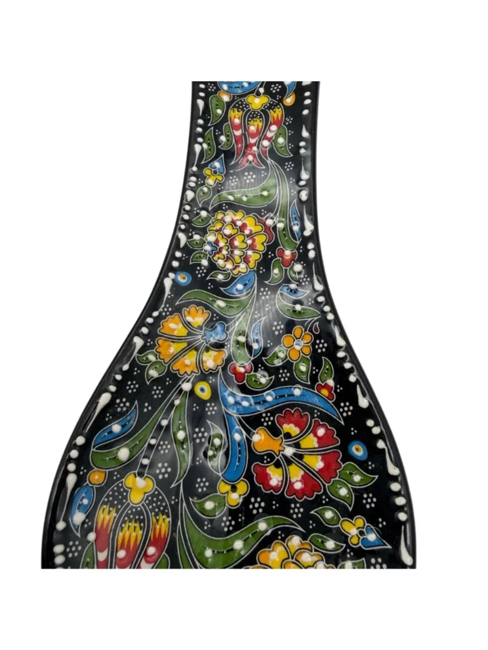 Turkish handmade floral spoon rest flowers black ceramic coffee kitchen accessor